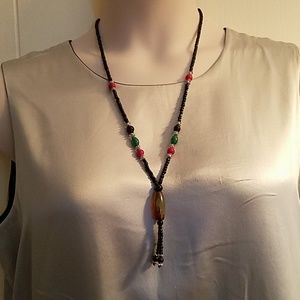 Nice necklace with stone pendant and colored beads